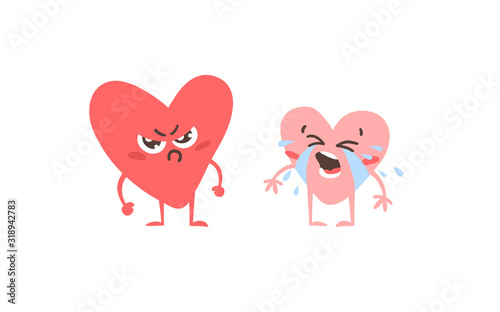 Cartoon drawing set of hearts emoji. Hand drawn emotional characters.Actual Valentine's Day Vector illustration. Romantic creative ink art work photo