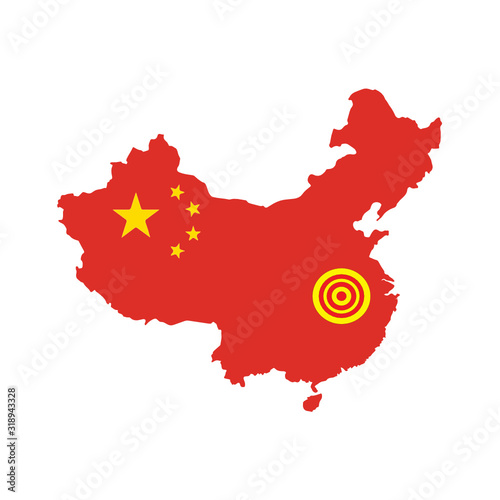 Illustration showing map of China and circles centered around wuhan , epicenter of corona virus outbreak