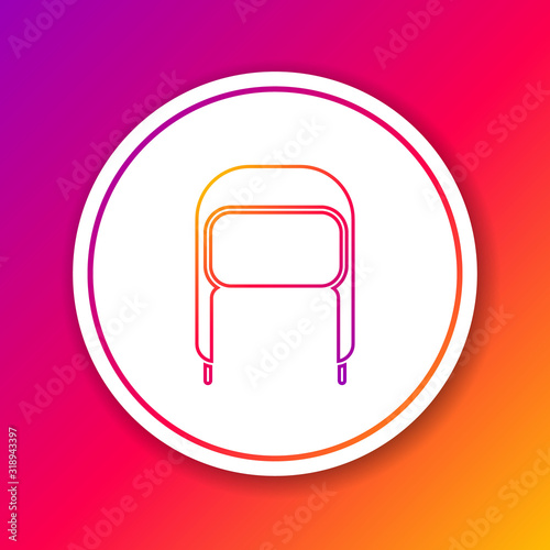 Color line Winter hat with ear flaps icon isolated on color background. Circle white button. Vector Illustration