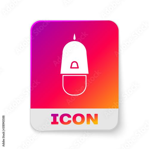 White Police cap with cockade icon isolated on white background. Police hat sign. Rectangle color button. Vector Illustration