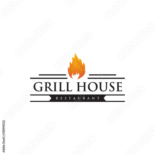 Grill house restaurant logo design vector template