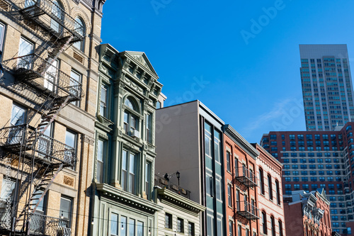 Old Buildings in the Historic Downtown of Jersey City with Modern Skyscrapers in the background