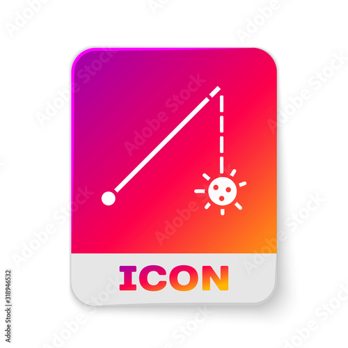 White Medieval chained mace ball icon isolated on white background. Medieval weapon. Rectangle color button. Vector Illustration