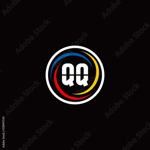 QQ logo monogram isolated on circle shape with 3 slash colors rounded design template