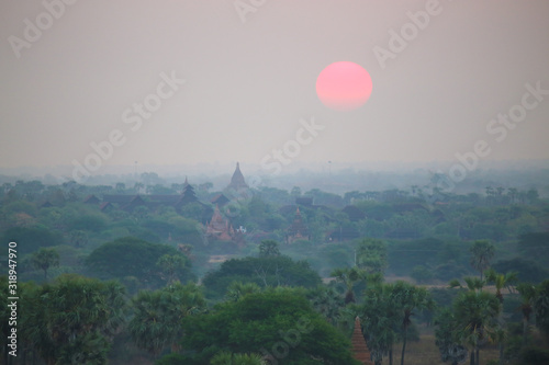 Sunrise with the ancient pagodas in Bagan