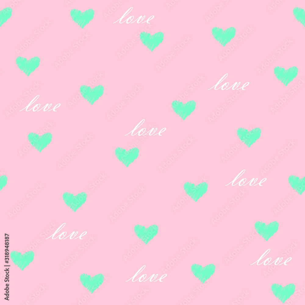 Valentines day background vector. Love romantic background with hearts and love text 