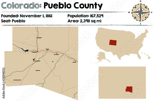 Large and detailed map of Pueblo county in Colorado  USA.
