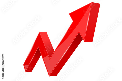 Financial indication arrow. Up red shiny 3d graph