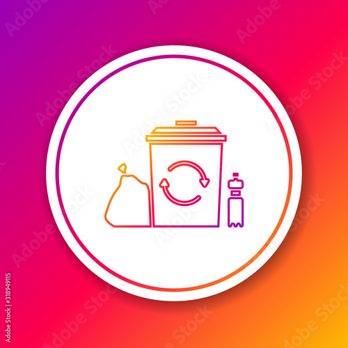 Color line Recycle bin with recycle symbol icon isolated on color background. Trash can icon. Garbage bin sign. Recycle basket. Circle white button. Vector Illustration