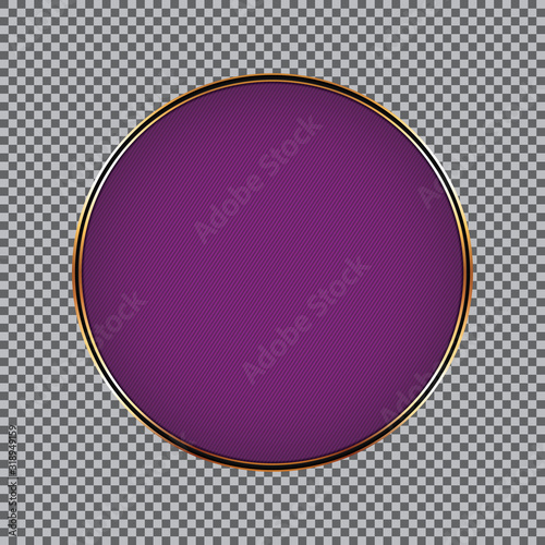 round purple banner with golden frame and on transparent background