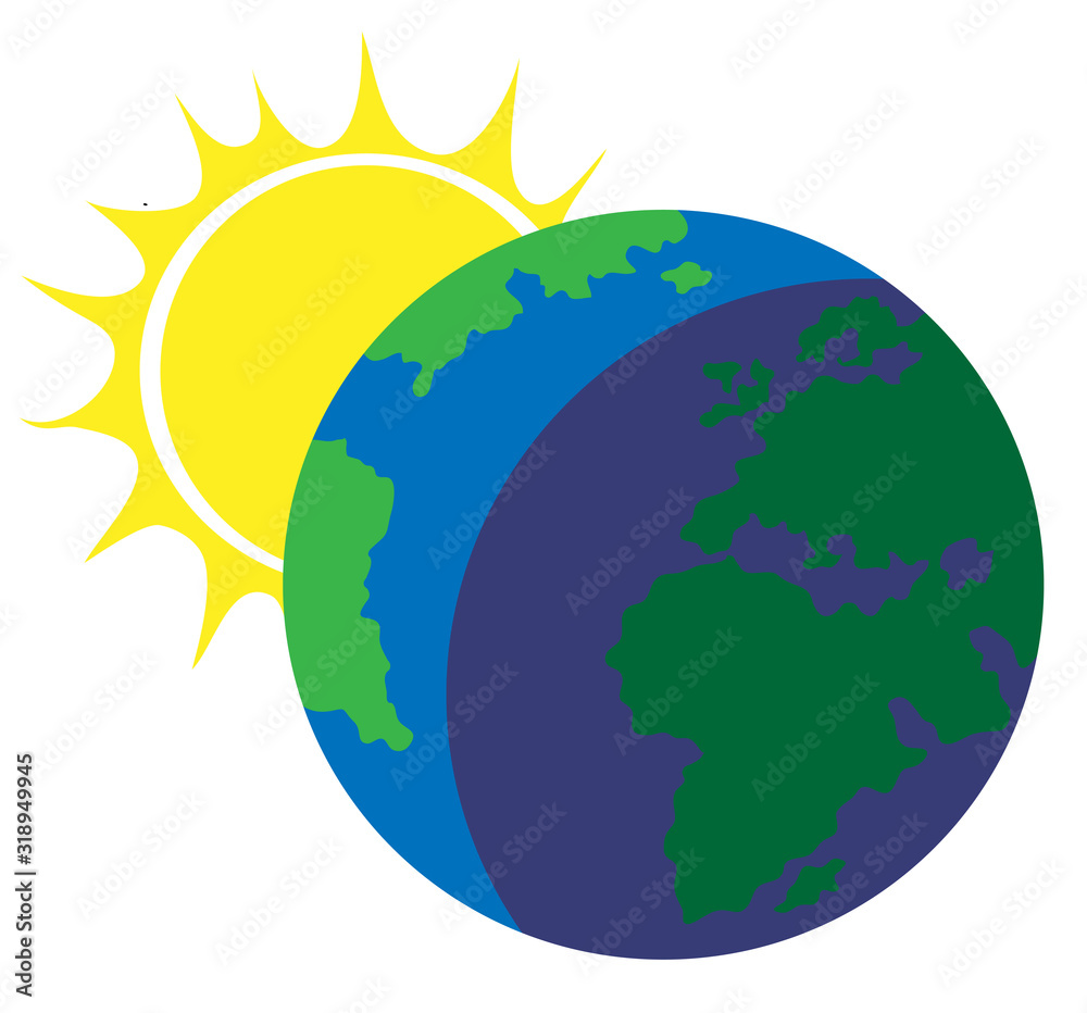 Vector image of the planet earth illuminated by the sun