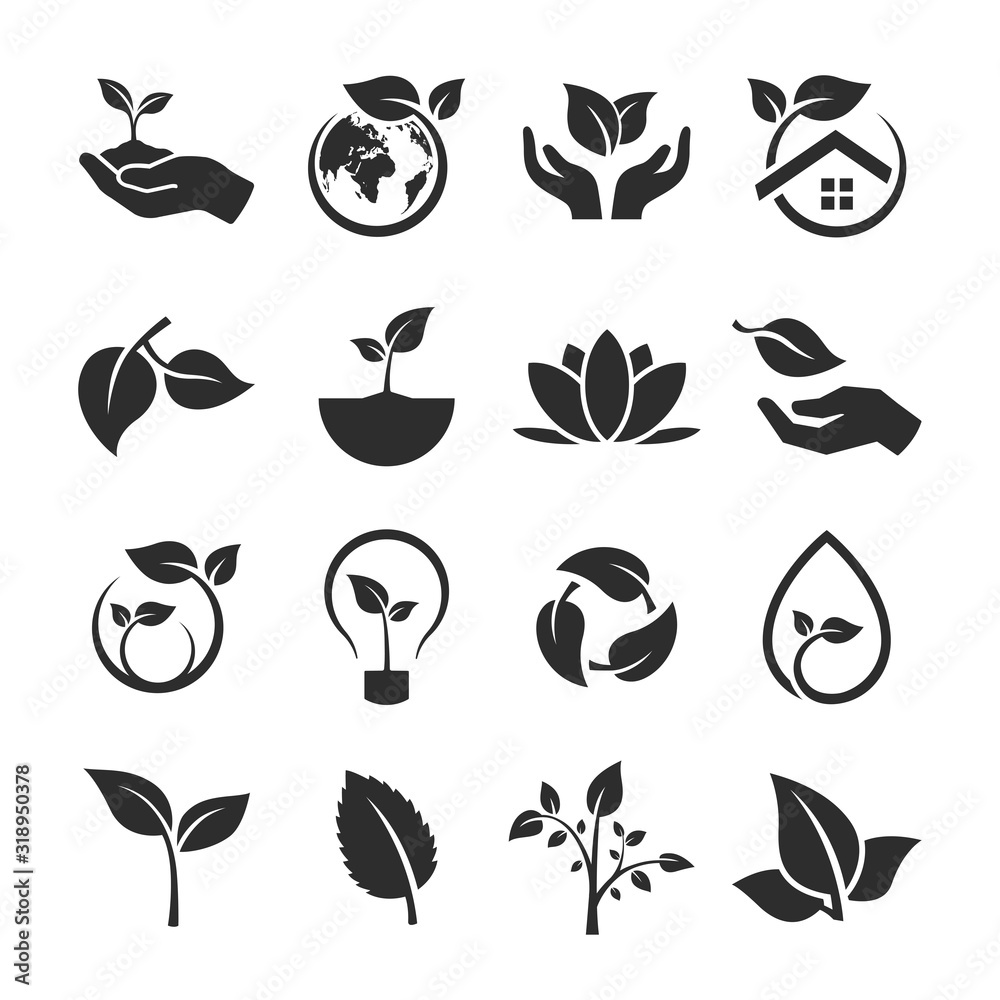 set of leaf and nature icons Stock Vector | Adobe Stock
