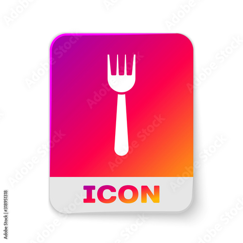 White Disposable plastic fork icon isolated on white background. Rectangle color button. Vector Illustration