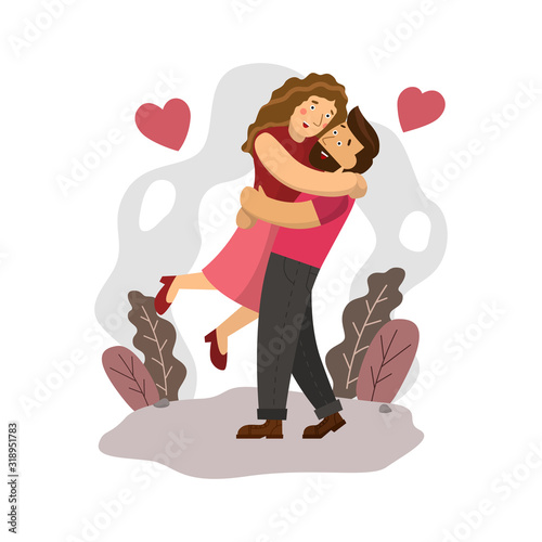 Happy Couple Holding Together with Love in Valentines Day, Flat Design Character.