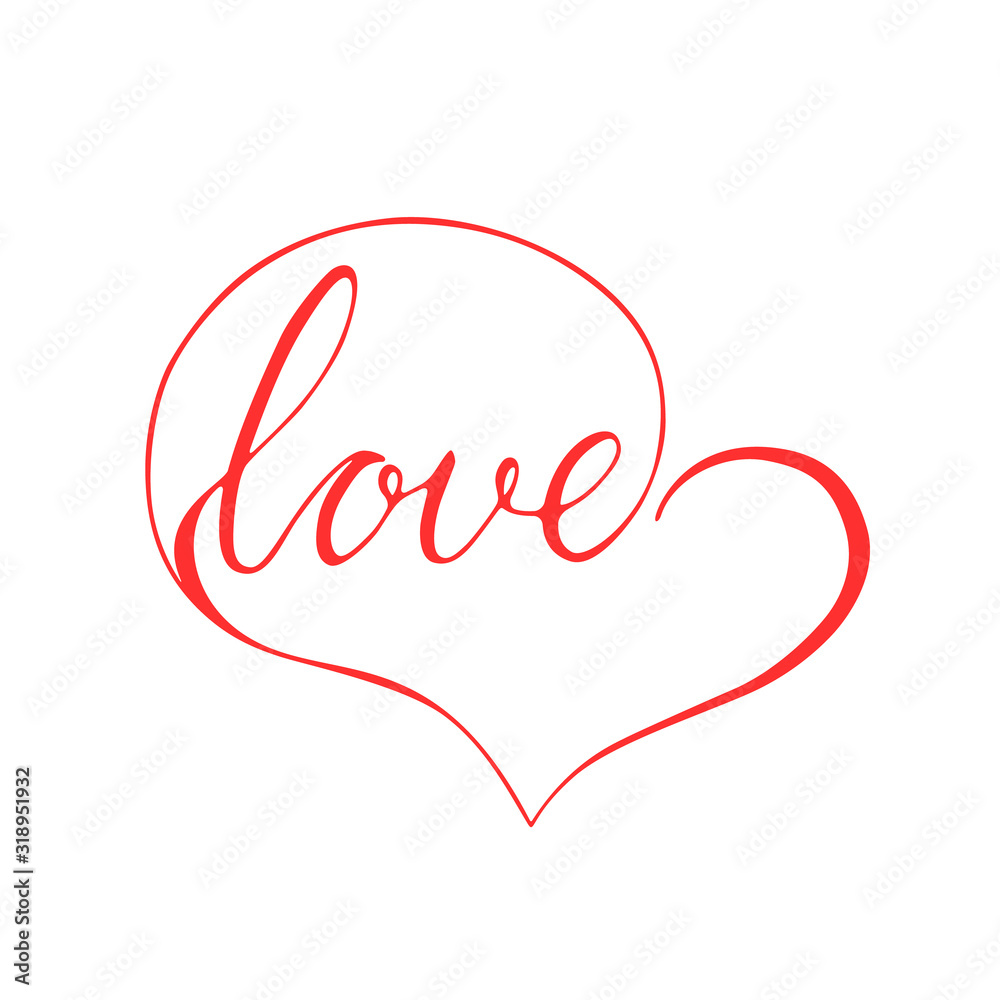 Love in a heart. A symbol of love, a word inscribed in the shape of a heart, lettering.