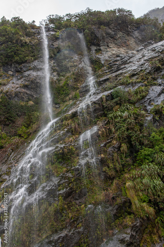 Doubtfull Sound. Fjordland New Zealand. South Island.Waterfall