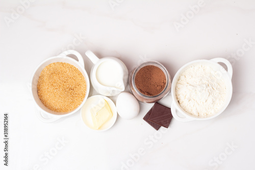 dessert baking ingredients on white background