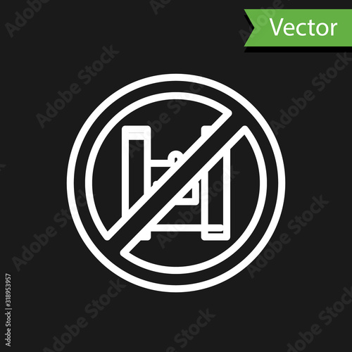 White line Say no to plastic bags poster icon isolated on black background. Disposable cellophane and polythene package prohibition sign. Vector Illustration