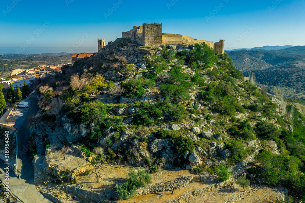 aerial-view-of-cervera-de-maestre-castle-with-ruined-excavated-inner