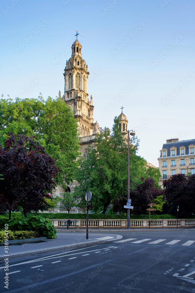 Paris, France - May 23, 2018: Historic district of the city, view of the church
