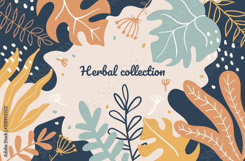 Abstract foliage, plant leaves flat vector illustration