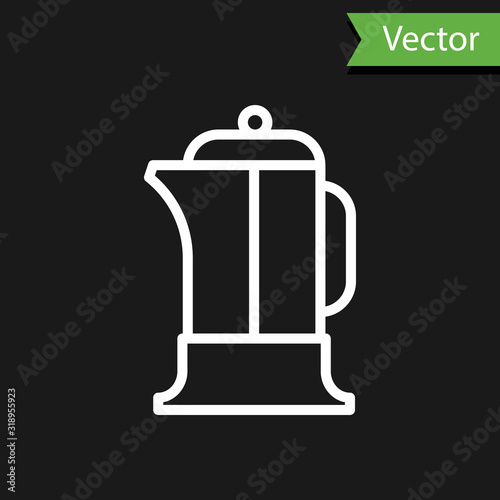White line French press icon isolated on black background. Vector Illustration