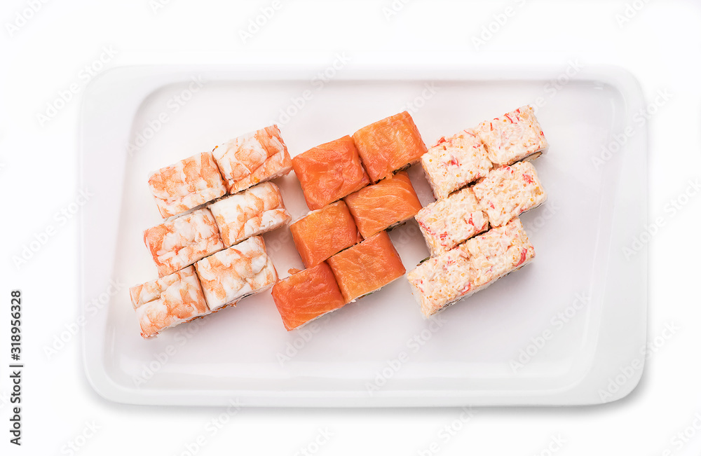 sushi rolls set on a white background sushi rolls set on a white background