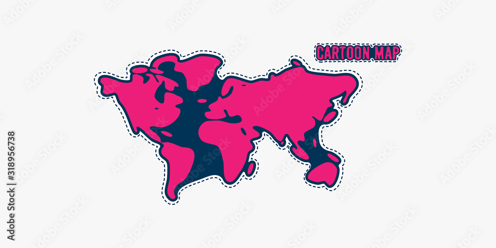 Simple stylized world map. Continents silhouette cartoon style. Isolated vector illustration.