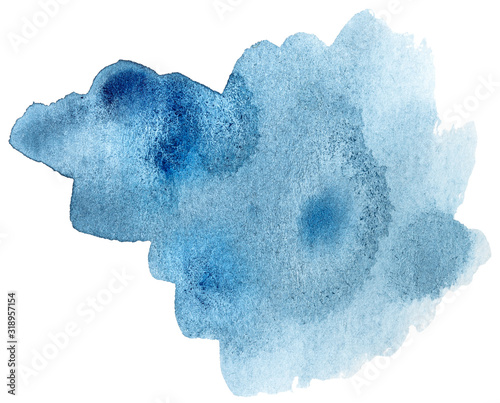 Watercolor hand painted colorful blue isolated on white background. Abstract stain, trendy element