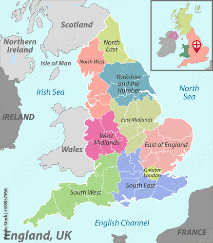 Map of England with Districts photo