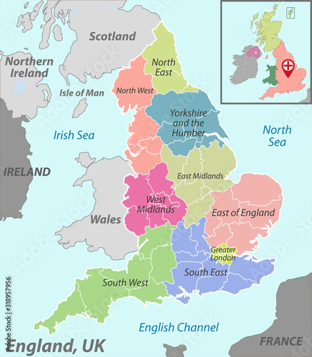 Map of England with Districts