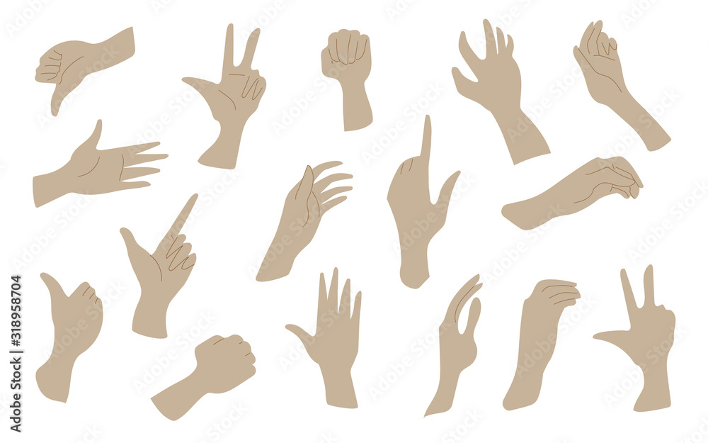 Set of different hand gestures. Vector illustration. Set of different hand gestures. Vector illustration.