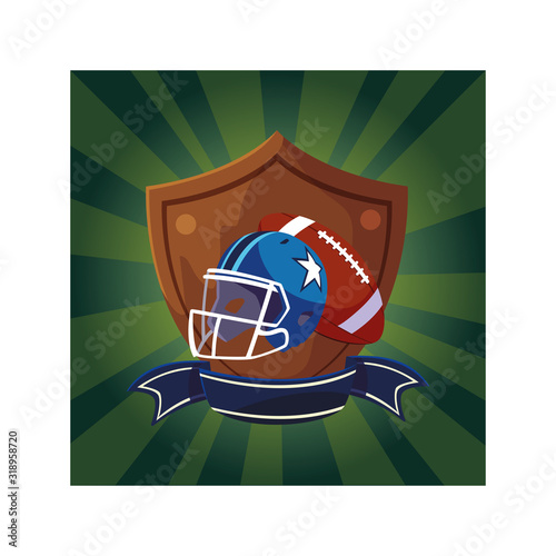 helmet and ball american football on shield