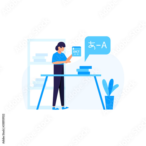 Translators translate articles, teach and communicate using foreign languages vector illustration