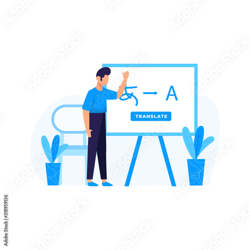 Translators translate articles, teach and communicate using foreign languages vector illustration