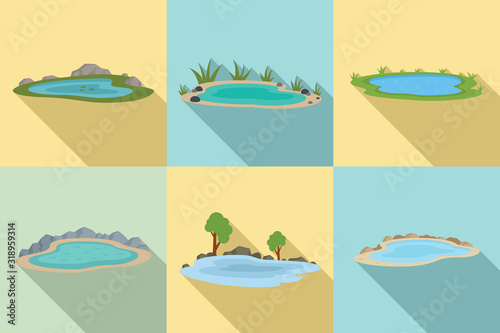 Fototapeta Naklejka Na Ścianę i Meble -  Lake icons set. Flat set of lake vector icons for web design