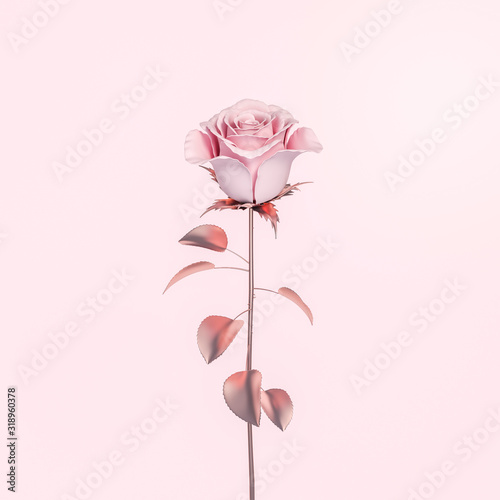Fototapeta Naklejka Na Ścianę i Meble -  Abstract metallic sweet pink rose on pastel pink background 3d rendering. 3d illustration sweet love and Valentines Day greeting card