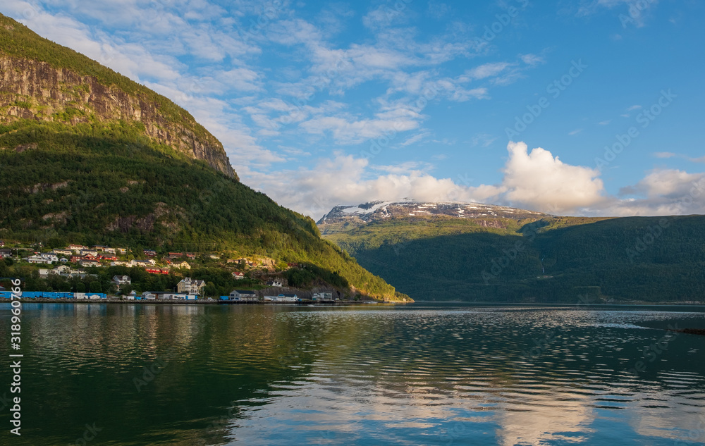 Oldedalen valley - one of the most spectacular areas of natural beauty in Norway. Town Stryn and river Strynselva. July 2019