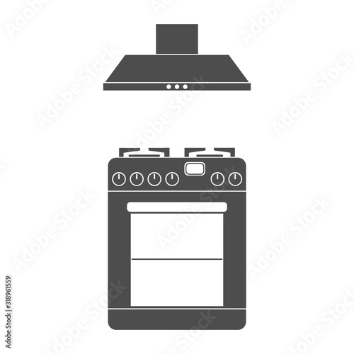 Oven and aspirator icon. Kitchen cooking appliance. Vector illustration.