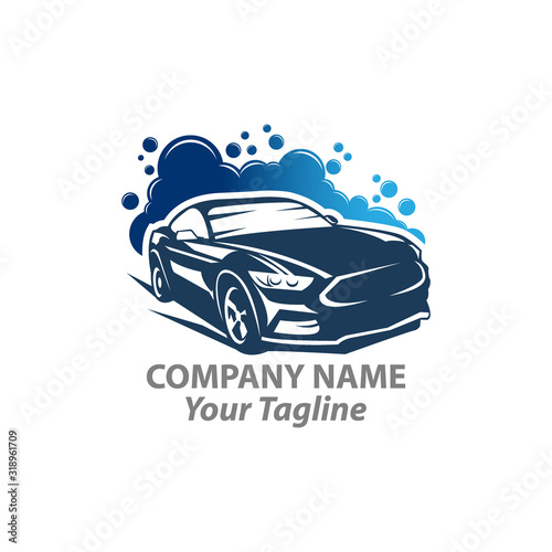 Eco Carwash or green carwashing logo isolated on white background. Vector emblem for car cleaning services.