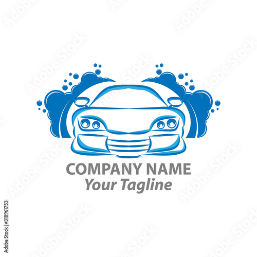 Eco Carwash or green carwashing logo isolated on white background. Vector emblem for car cleaning services.