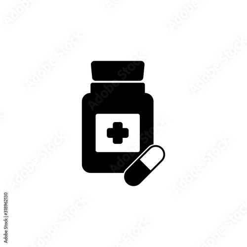 Bottle with pills. Medicine icon isolated on white background.