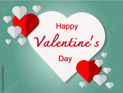 Valentine's day abstract background with cut paper red and white heart. Vector illustration
