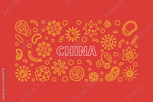 China Virus or Coronavirus vector concept creative linear horizontal illustration or banner