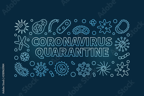Coronavirus Quarantine vector concept linear blue horizontal banner on dark background