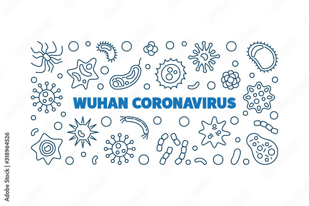 Vector Wuhan Coronavirus concept thin line horizontal illustration