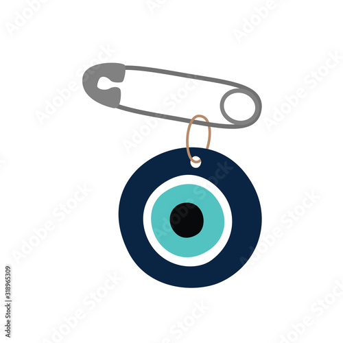 Pin from the evil eye, amulet. Vector illustration.