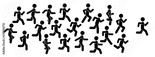 Pictogram vector illustration of running men in motion. People runner race, training to marathon and jogging. Healthy sport life.