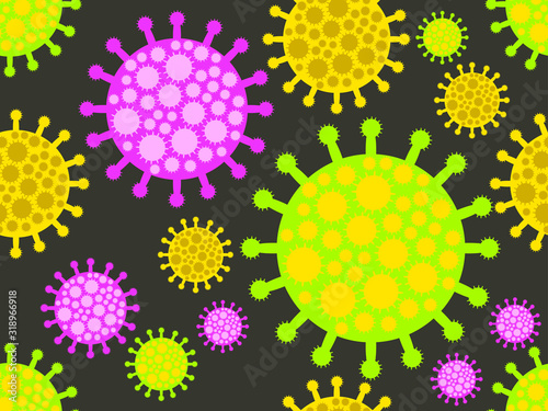 Bacteria seamless pattern. Coronavirus 2019-nCoV, middle east respiratory syndrome .Vector illustration