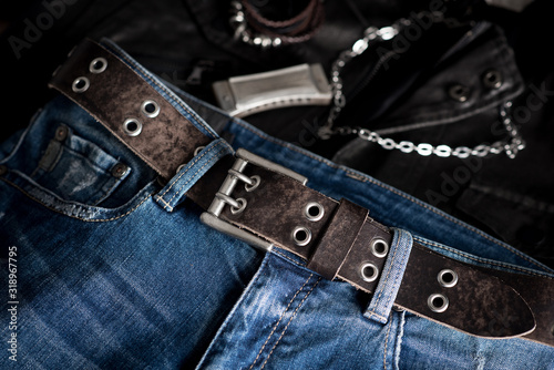 Blue jeans with belt